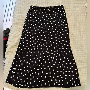 Black and white silk midi skirt